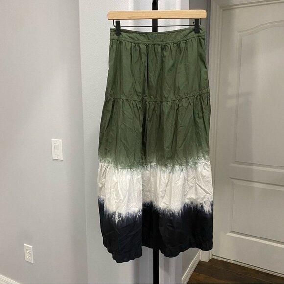 Derek Lam 10 Crosby Tie Dye Green Black Tiered Fall Midi Skirt Bohemian Size 4 - Picture 7 of 8